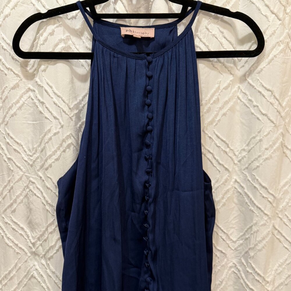 Philosophy High Neck Navy Blue Button Down Tank Top Blouse